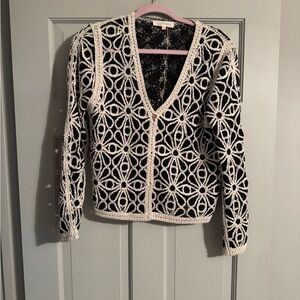Solitaire Black and Cream Floral Crochet Cardigan
